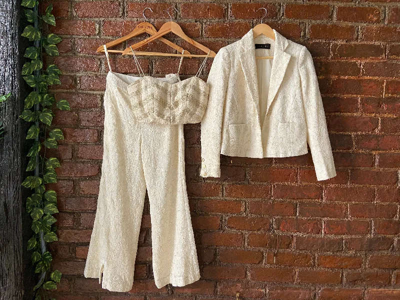 Ivory Thread Work Bustier, Pant and Jacket Set