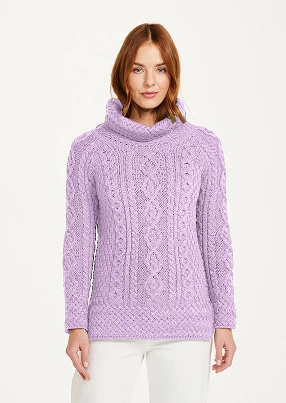 Belcare Ladies Aran Roll Neck Sweater | Lavender Refined Women's Classic 