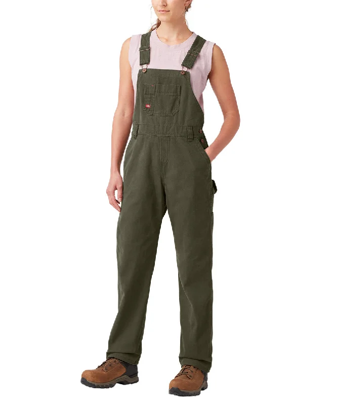 Dickies Women's Relaxed Fit Bib Overalls - Rinsed Moss Duck Rugged Women's Outdoor 