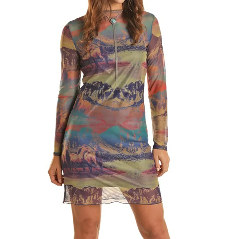 Panhandle Slim Women's Mesh Horse Print Dress Contemporary 
