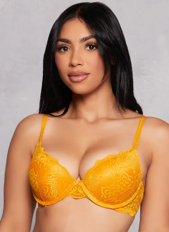 Scalloped Floral Lace Double Strap Plunge Bra Modern Women's 