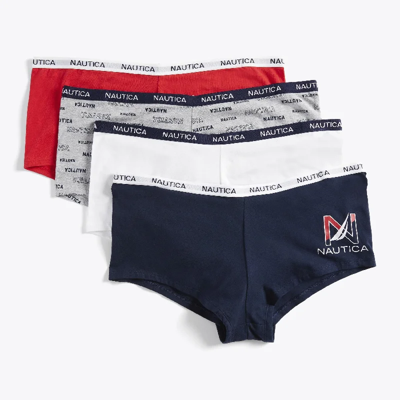 Nautica Womens Plus Logo Boyshort, 4-Pack Compression