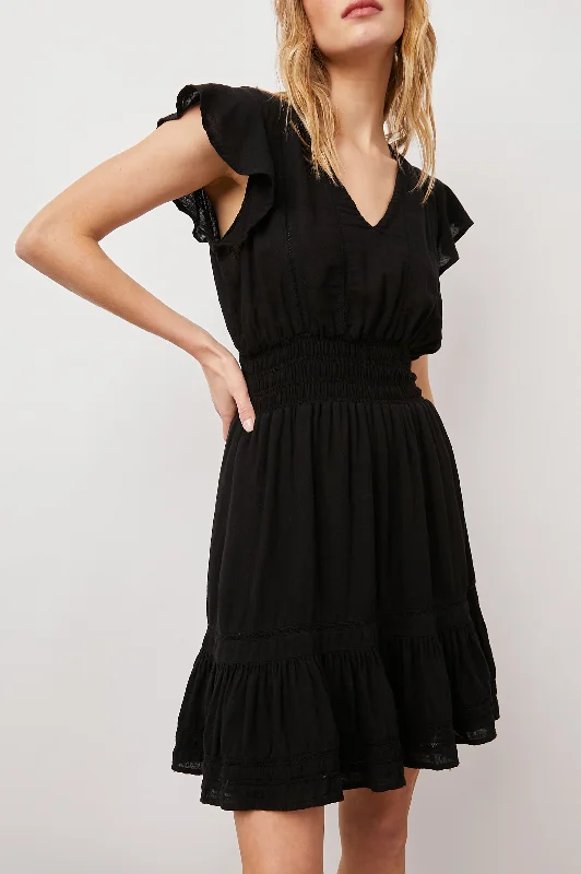 TARA DRESS - BLACK LACE DETAIL Artistic Women's Hand - painted