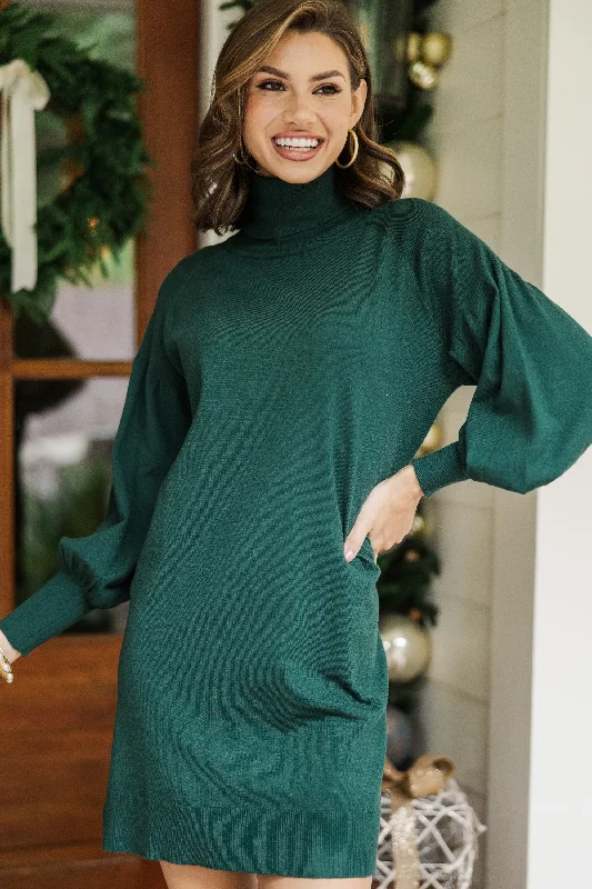 Wherever You Go Emerald Green Turtleneck Sweater Dress Laid - back Women's Style