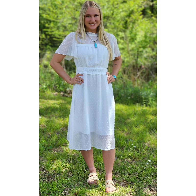 Miss Sparkling Women's White Dotted Dress Cashmere
