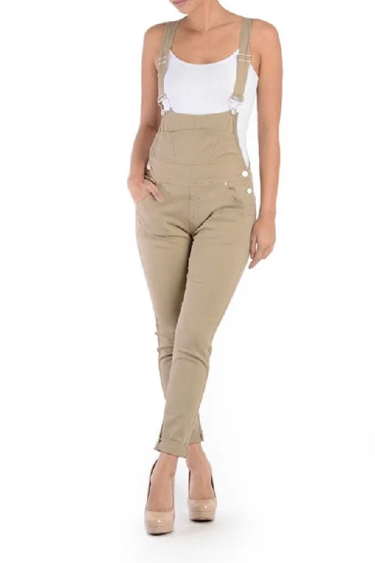 Women's Solid Skinny Overalls Polished Women's Silk