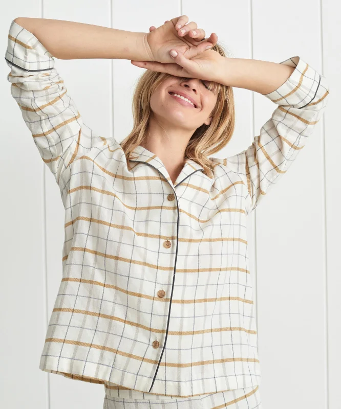 Flannel Pajama Top Dapper Women's Bow - adorned