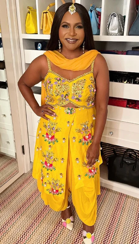 Mindy Kaling - MUSTARD YELLOW EMBELLISHED DHOTI JUMPSUIT Refined Women's 