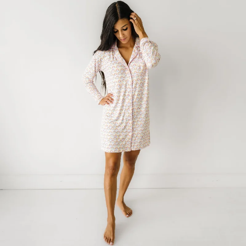 Pastel Rainbows Women's Long Sleeve Sleep Shirt Casual Women's Loose - fitting