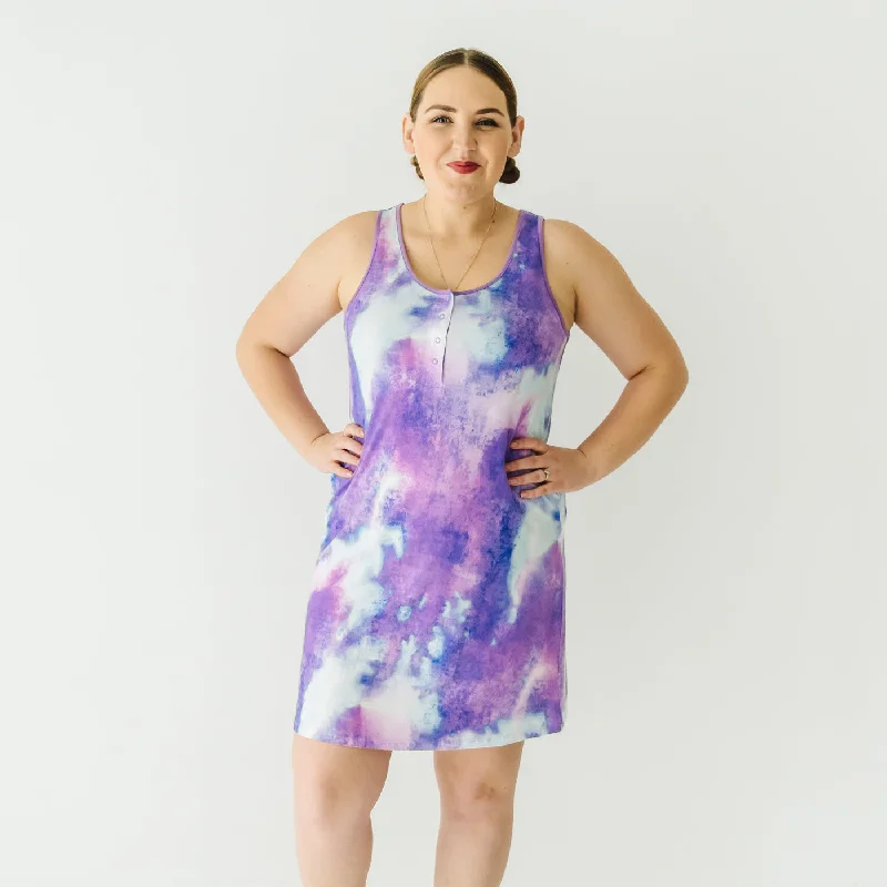 Purple Watercolor Women's Tank Nightgown Unique Women's Upcycled