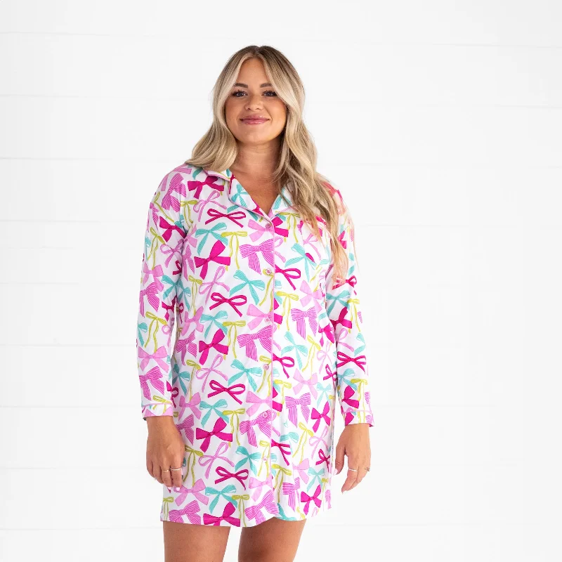 Ribbons & Bows Women's Long Sleeve Sleep Shirt Feminine Women's Soft 