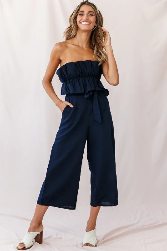 Thea Ruffle Crop Top Jumpsuit Navy