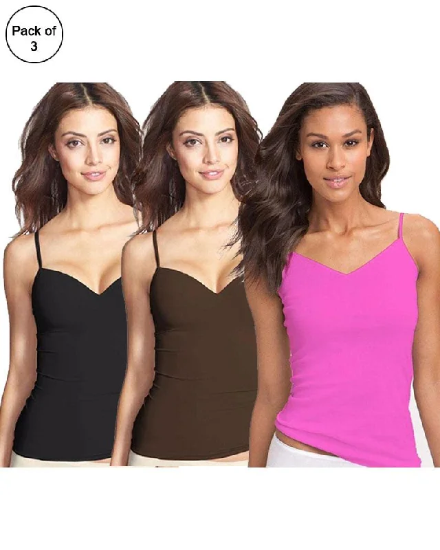 Pack of 3 Fancy Colourful Camisole for Girls - Mix Colours