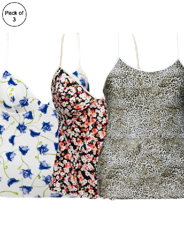 Pack of 3 Flowers Printed Fancy Casual Wear Camisole Traditional Women's 