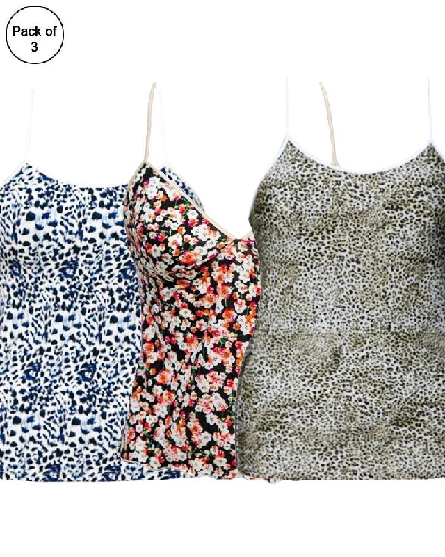 Pack of 3 Flowers Printed Fancy Casual Wear Camisole Contemporary 