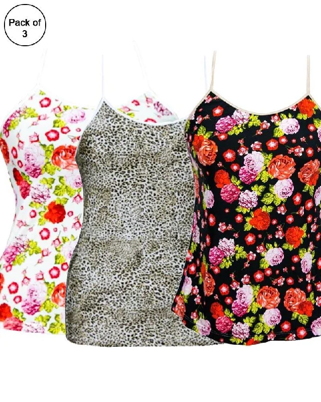 Pack of 3 Flowers Printed Fancy Casual Wear Camisole Monochromatic Office Style