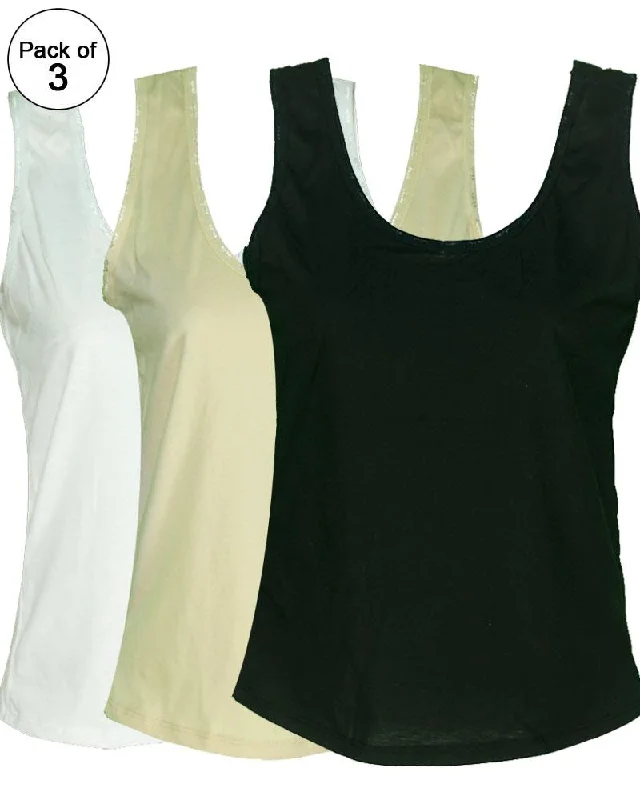 Pack of 3 - Plain Cotton Camisole For Women - MA-4 Trendy Women's 