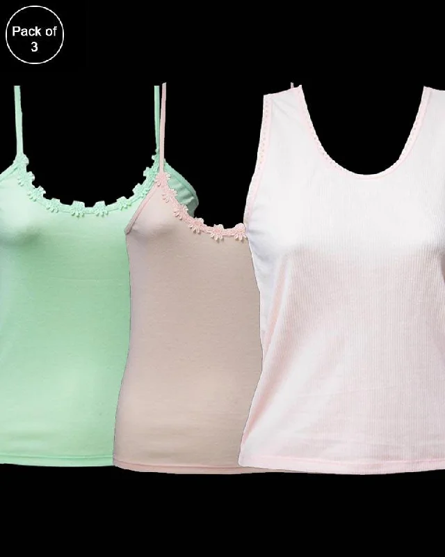 Pack of 3 Teen Age Camisole For Ladies - Mix Colors Sleek Women's 