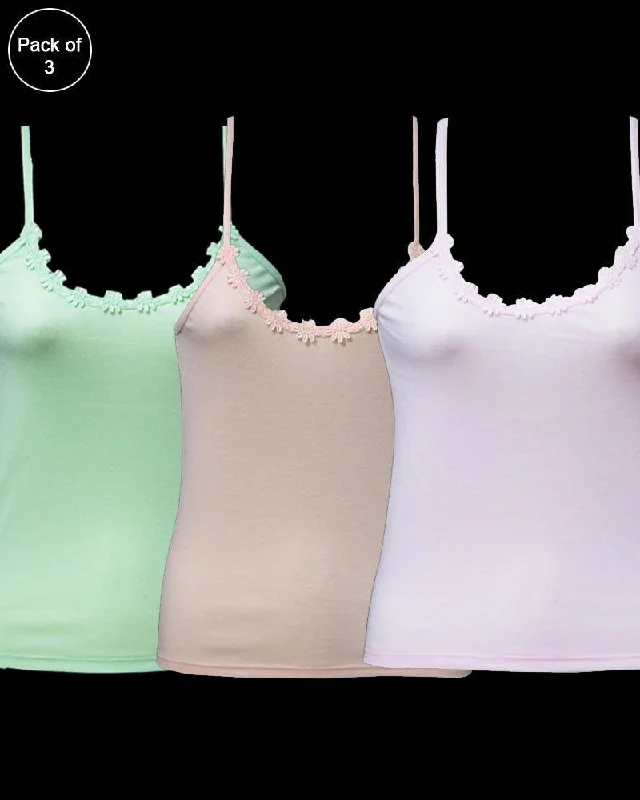 Pack of 3 Teen Age Camisole For Ladies - Mix Colors Athletic Women's High - 